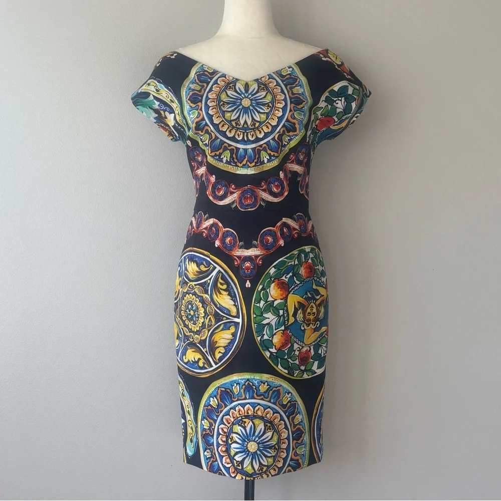 NWOT Dolce & Gabbana Ceramic-Print CAP-Sleeve Dress - Picture 4 of 6